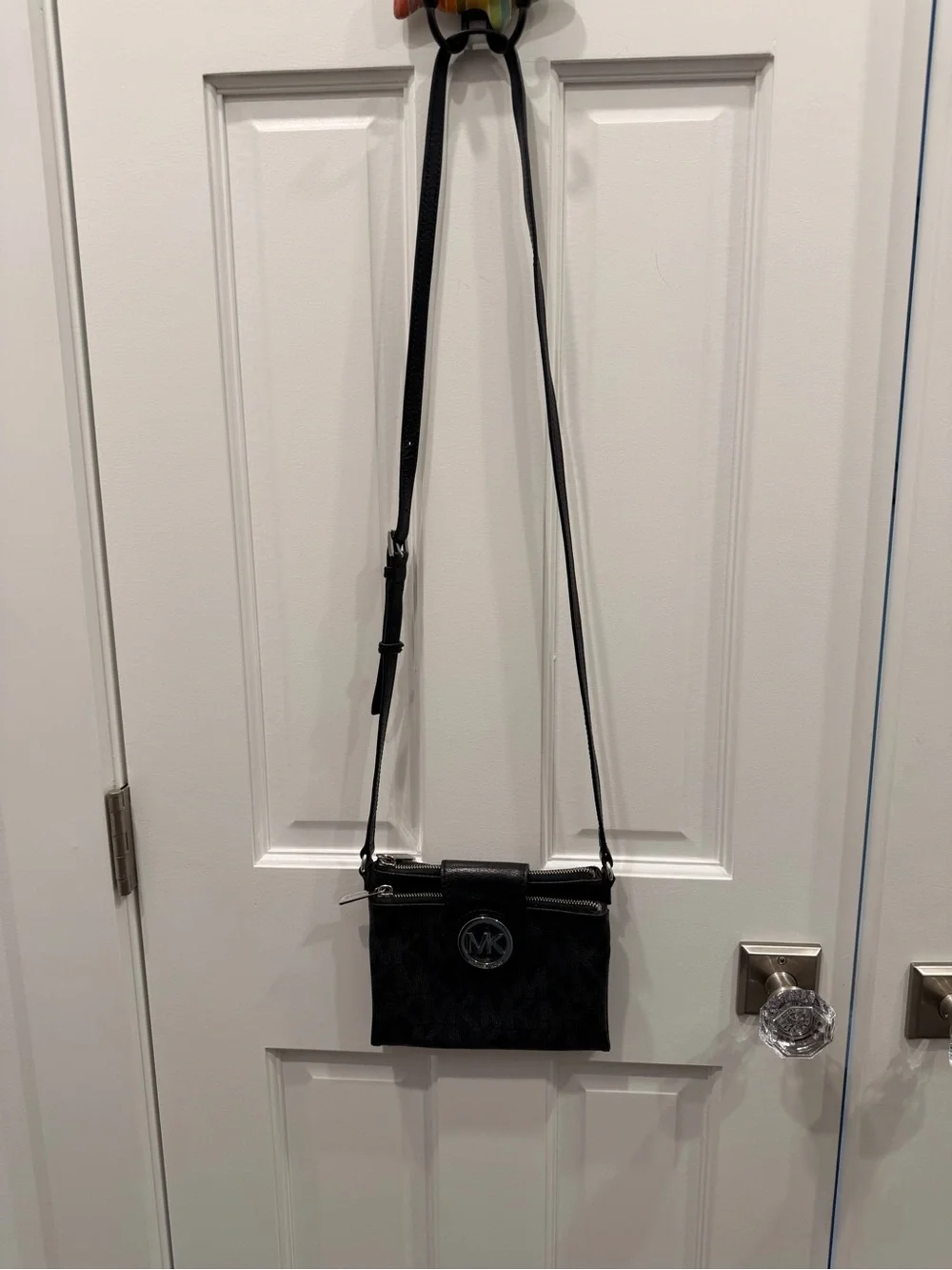 Michael Kors Fulton Black Monogram Crossbody Silver Hardware